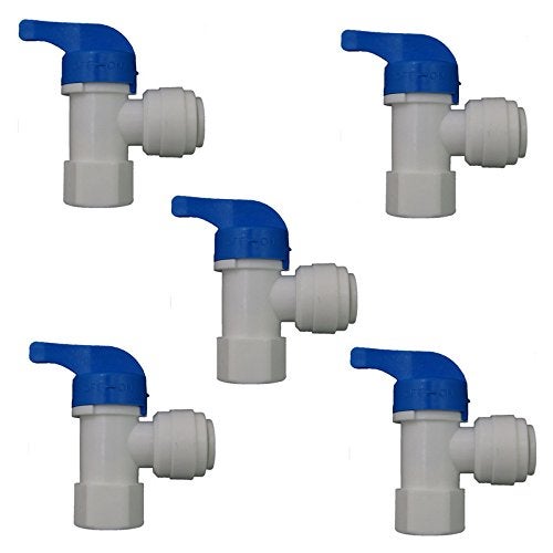 JIUWU Elbow 1/4-Inch Female x 3/8-Inch Tank Ball Valve Quick Connect Fitting Aquarium RO Water Filter Pack of 5 - Image 1